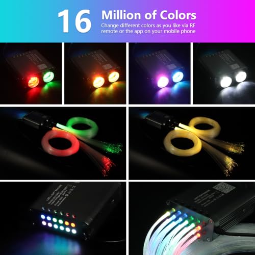Image of AMKI 16W Starlight Headliner Kit 700pcs 0.02in 9.8ft Twinkle+Sound Activated Fiber Optic Light 4Lamp Beam Starlight Box APP /Remote Control for Car Home Star Ceiling Decoration
