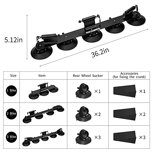 ROCKBROS Suction Cup Bike Rack for Car Roof Top Sucker Bike Rack Quick Release Aluminium Alloy Bike Carrier with Sucker for 3 Bikes - Thumbnail 6