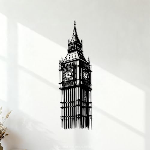 Stickers artistiques en vinyle Big Ben, Tour de Londres, dessin à la main 50x162.9cm Étanche Noir