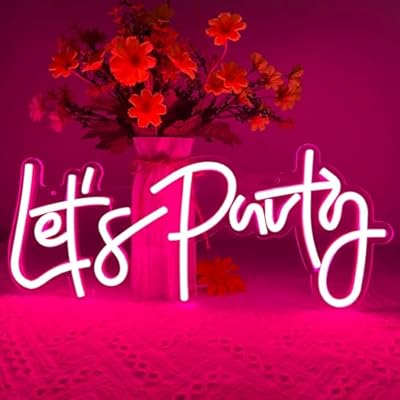 Let's Party Neon Sign, LED Neon Lights for Bedroom Wall Decor, Art Decorative Lights for Bachelorette Party, Engagement Party, Birthday Party, Living Room, Gamer Room Decor Aesthetic (Pink)