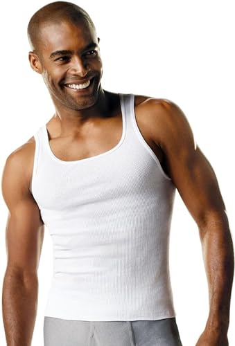 Hanes Men’s Tagless Ribbed Undershirt, White - 5 Pack, Small