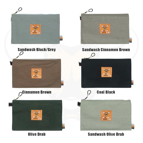 Image of BULL TOOLS Tool Pouch 100% Cotton Canvas 16 oz Tool Organizer Bag, Wrench Holder Pouch, Multi-Purpose Wrench Organizer Bag Utility Organization Bags, Heavy Duty Metal Zipper, Metal Carabiner - 6 Pack