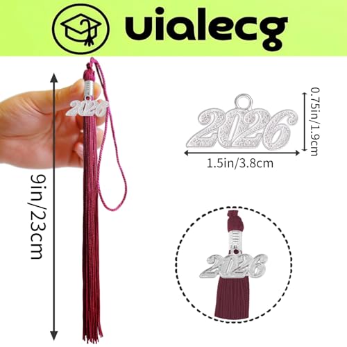 Image of Graduation Tassel 2026 for Grad Cap,Maroon Tassel with Silver Charm
