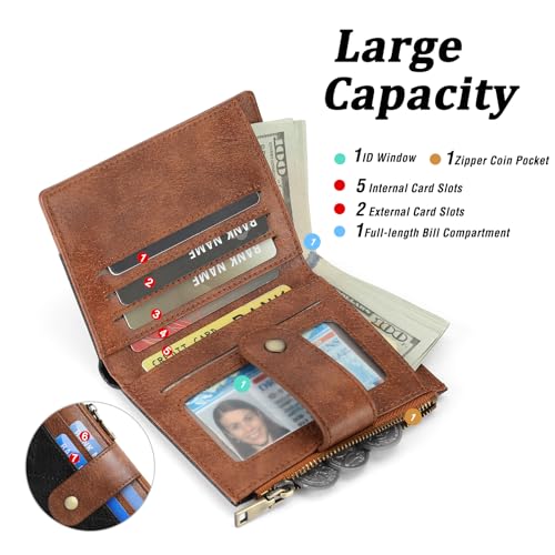Image of GAEKEAO Small Wallet for Women Leather RFID Blocking Card Holder Bifold Zipper Pocket Wallet with ID Window