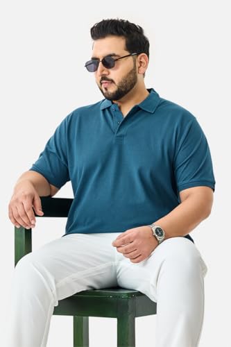 Image of SNITCH Men Polo Plus Size T-Shirt | Knitted Solid Polo with Contrast Tipped Collar & Logo Embroidery | 100% Cotton Breathable Lightweight Smart Casual Wear