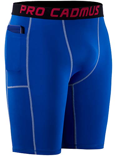Cadmus 3 Pack Compression Shorts for Mens Athletic Baselayer Boxer Underwear Pockets,Blue,5006,X-Large