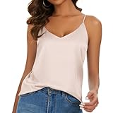 Picture of Miqieer Basic Women's Silk Tank Top Ladies V-Neck Camisole Silky Loose Sleeveless Blouse Satin Tank Shirt(Champagne,XL)