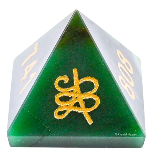 Image of Certified Green Aventurine Pyramid with Zibu Coin Money Magnet Symbols