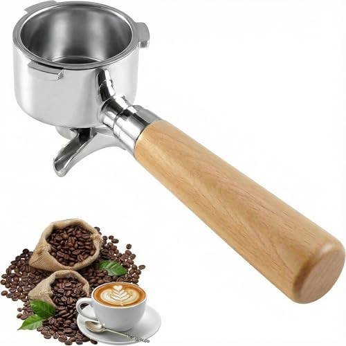 Siebträger 51mm für DeLonghi Dedica EC680 EC685 & Smeg Edelstahl Portafilter mit Ergonomischem Premium Holzgriff Doppelter Auslauf 3 Ohren Design Espresso Portafilter Inklusive Druckloser Korb