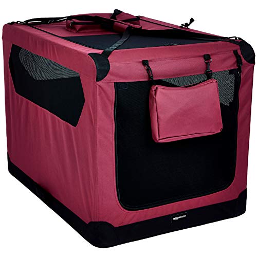 AmazonBasics Premium Folding Portable Soft Pet Dog Crate Carrier Kennel - 42 x 31 x 31 Inches, Red