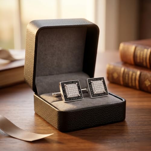 Mancuernillas cuadradas de plata con circonia para hombre miniatura 5