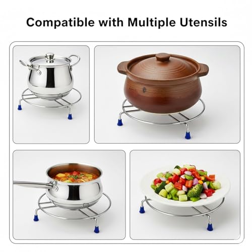 Image of SIGNAMIO Pack of 3 Stainless Steel Trivets Hot Pot Stand for Kitchen & Dining Table, Heat-Resistant Utensil Holder, Perfect Cooker Stand & Hot Vessel Holder
