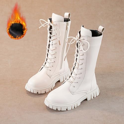 Toddler Girl Combat Boots Lace Tie Side Zipper Shoe Fleece Lined Faux Leather Shoes 2025 Winter Mid Calf Length Boot2