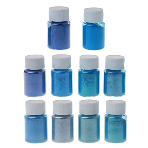 Diarypiece 10 Colors Sea Blue Mica Powder, for Nail Art Slimes Epoxy Resin Fine Glitter Pigment