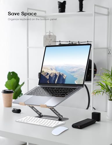 Image of Aoviho Adjustable Laptop Stand for Desk,Portable Laptop Stand Holder and Riser,Foldable Aluminum Notebook Computer Stands for MacBook Air Pro HP Lenovo Dell Samsung, 10-15.6 inch,Moonlit Gold Noir