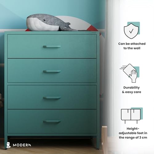 Jan Nowak Metall Kommode mit Schubladen - Carla | Komodenschrank für Schlafzimmer, Wohnzimmer, Kinderzimmer, Flur | Industrial Loft Style | Schubladenkommode Glitzernd | 80 x 101,5 x 40 cm | Marine