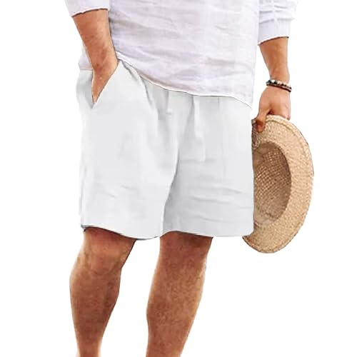 Men's Fashion Classic Fit Drawstring 7 Inch Shorts Solid Color Cotton Short Pants Summer Beach Casual Short