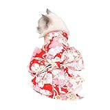ISUPY 犬の服 着物 和風 浴衣 春夏秋 小中型犬 ドッグウエア 桜 蝶結び お正月 お祝い 花火大会 お祭り 七五三 結婚式 コスプレ 記念撮影 ペット用品 (M,レッド・新)
