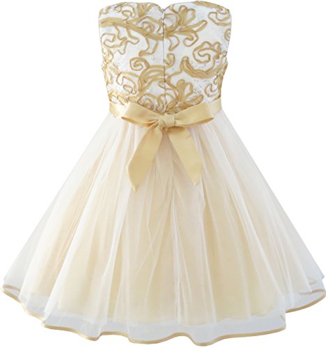 Image of Sunny Fashion Girls Dress Shinning Sequins Beige Tulle Layers Wedding Pageant