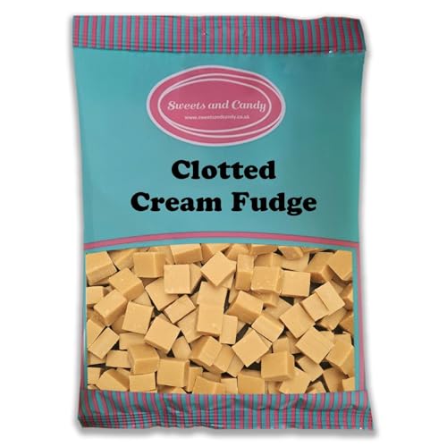 Sweets and Candy Clotted Cream Fudge 1kg - Traditional Cubes of Creamy Fudge - Made With Real Clotted Cream - Pick and Mix Share Size Bags - 100s of Retro Pick and Mix Sweets
