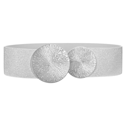 SANSTHS Women Wide Elastic Belts for Dresses Fashion Stretchy Waist Belts Ladies Cinch Belts with Silver Buckle silver S