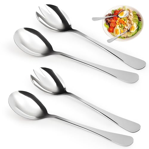 TDUNSYA Juego de 4 Cubiertos para Ensalada, Cucharas para Ensalada 20 cm, Cuchara de Ensalada y Tenedor de Ensalada, Cubiertos para Servir Ensalada para Cocinas, Restaurantes, Fiestas, Picnic (Plata)