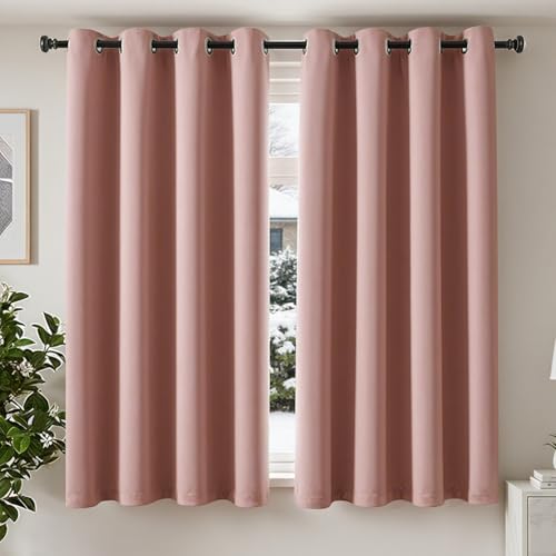 TOPICK Rideau Occultant Rideaux Isolation Lumineux, 140x175cm (LxH) Lot de 2 à Oeillets, Tenture Opaque Moderne Decoration, pour Chambre Maison Salon Porte...