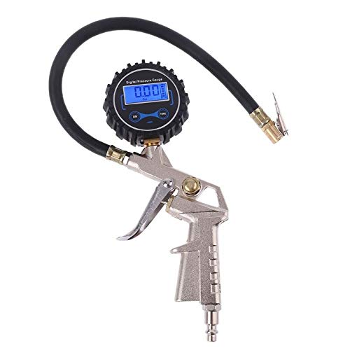 Inflador de neumáticos Digital con manómetro, Manguera y Clip de Mandril Compatible con Coche, Motocicleta, Bicicleta 35ED