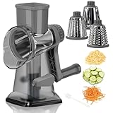 GOTOSOBAY Cheese Grater with Handle,Multifunctional Rotary Cheese Grater,Kitchen Cheese Shredder Can Easily Chop Vegetables,Potatoes,Carrots,Etc.The Suction Cup is Stable and Easy to Clean (gray)