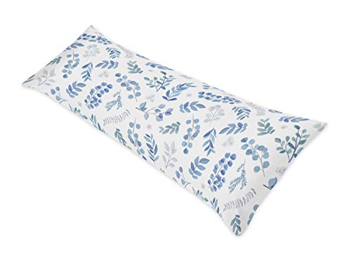 Image of Sweet Jojo Designs Floral Leaf Body Pillow Case Cover (Pillow Not Included) - Blue Grey and White Boho Watercolor Botanical Flower Woodland Tropical Garden