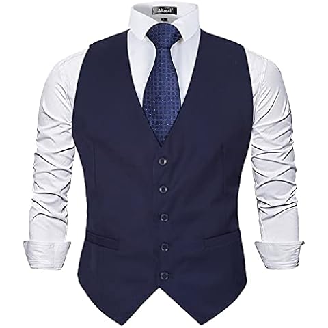 Chaleco de traje de negocios Alizeal para hombre, Azul marino-XL Cover