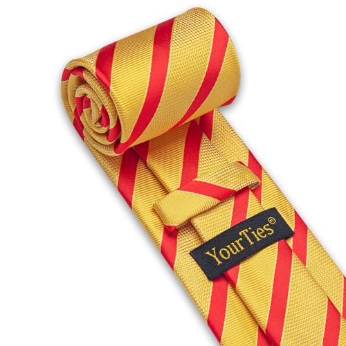 Image of YourTies Striped Ties for Men Classic Woven Silk Necktie with Handkerchief Cufflinks Set Formal Business Party Wedding