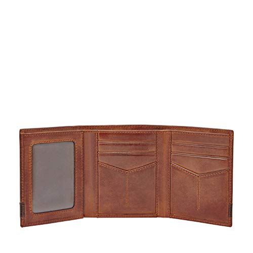 Image of Fossil Men's Quinn Leather Trifold with ID Window Wallet, Brown, (Model: ML3645200)