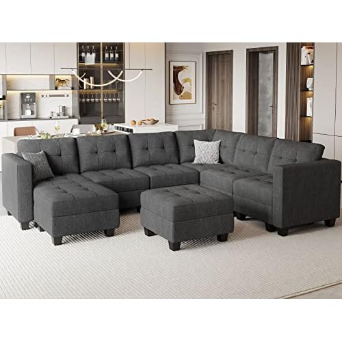 Belffin Modular Sectional Sofa Set with Ottomans Oversized U Shaped Sofa Set with Storage Seat Modular Sofa Couch with Reversible Chaises Modern Fabri