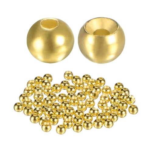 TIXIPEM 2.8mm Dia Tungsten Beads for Fly Tying [100PCS] - Slotted Head Ball for Tackle Craft & Fishing - [#12-14 - Gold Tone] Sink Deeper Faster Tapered Hole Fly Fishing Materials