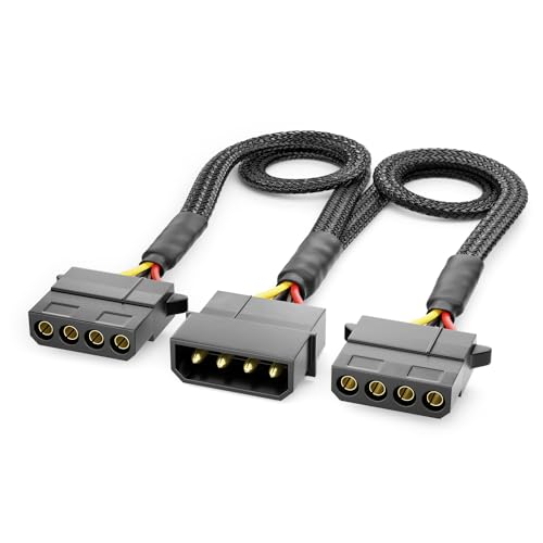deleyCON Câble d'extension en Y Molex 4 broches 30 cm - Alimentation MXI pour composants PC - Fiche Molex 4 broches vers 2 x 4 broches femelle Molex - Noir