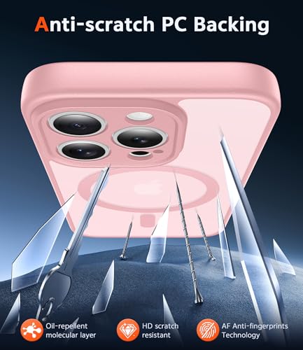 Image of FNTCASE for iPhone 14 Pro-Max Case: Matte Magnetic Phone Cases with Screen Protector Compatible with Magsafe Slim Anti Yellowing Rugged Shockproof Protective Translucent Cell Phone Cover (C-Pink)
