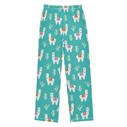 ZZXXB Alpaca Llama Cactus Boys Long Pants Soft Trousers Elastic Waist Kids Lounge Bottoms with Pockets S-XL