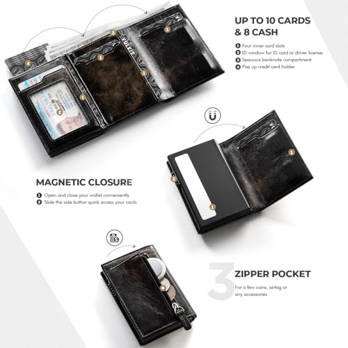 Image of VULKIT Card Holder Wallet with Coin Pocket Magnetic Closure Pop Up Cards With ID Window Leather Wallet for Cash & Credit Cards | with Coin Pocket