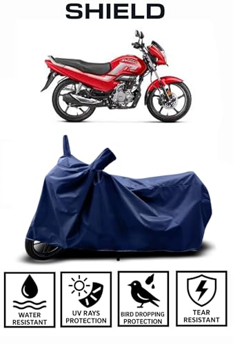 Image of Shield Heavy Duty Bike Cover for Hero Super Splendor | All-Season, Tear-Proof Fabric | with Side Mirror Pocket & Buckle Belt | Hero Super Splendor Bike Cover (Blue)