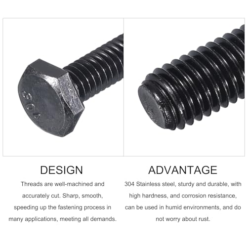Image of METALLIXITY Hex Head Bolts (1 /2-13 x 3) 4Pcs, 304 Stainless Steel 18-8, Fully Threaded, External Hex Drive, Hex Head Screw Bolt, Black Oxide