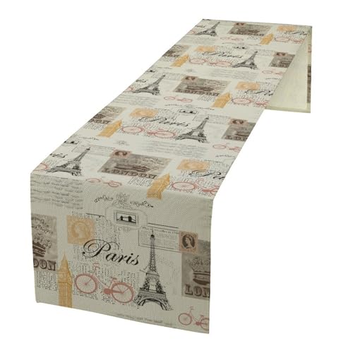 DKMQQUL Newspaper Printed Table Runner, Vintage News Paper Postmark Paris Eiffel Tower Background Table Runner for Book Club Kitchen Dining Home Table Decor Party Holiday, 13x36 Inch