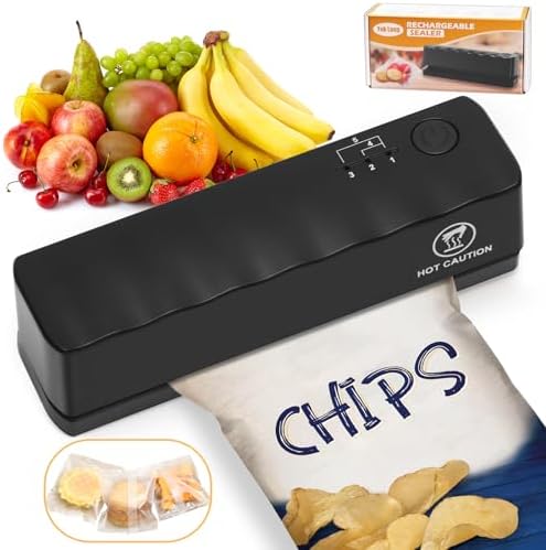 Bag Sealer, Mini 3000mAh Rechargeable Portable Sealer with 5 Sealing Gear & 4.7″ Heating Strip, Food Sealing Machine Kitchen Gadgets For Chip Bags Food Storage Snacks Freshness (Black)