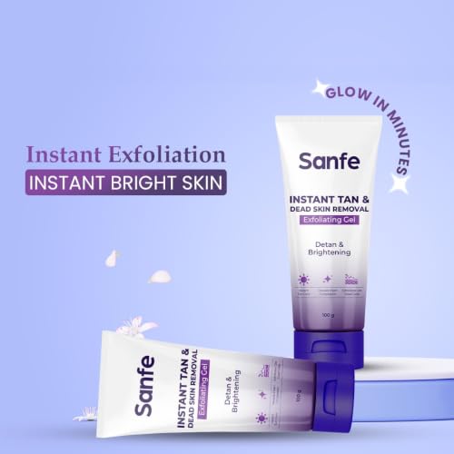 Image of Sanfe Instant Tan & Dead Skin Removal Exfoliating Gel | Visibly Removes Tan | AHA Exfoliation in Minutes | Smooth & Bright Skin | 100g, Pack of 1