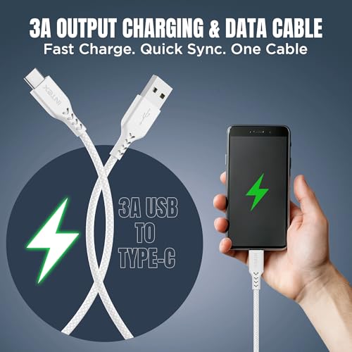 Image of Intex SPEED 3A USB to Type C Fast Charging & Data Sync Tangle Free Cable, Output 480 Mbps for BT Speaker, Mobile, Tablet, TWS & Other Type C Devices- White