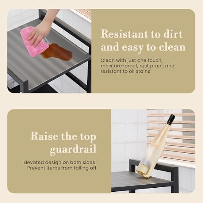 4 Tier Kitchen Rolling Cart, Microwave Stand with Drawers & Hooks, Coffee Bar Cart Baker's Rack, Small Appliance Storage Trolley with Wheels, Small Island for Kitchen Black-GwptgAOo