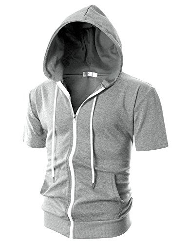 Ohoo Mens Slim Fit Zip up Hoodie Cotton Blend Soft Fabric Short Sleeve Lightweight Comfy Basic Jacket with Kanga Pocket product thumbnail 16