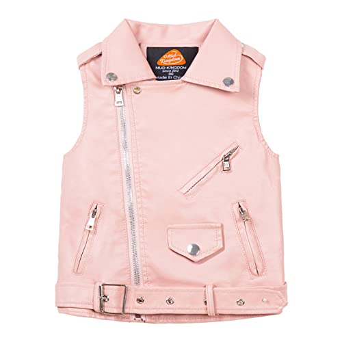 Mud Kingdom Kids Boys Faux Leather Motorcycle Vests PU Sleeveless Zipper Multi-pocket Fashion