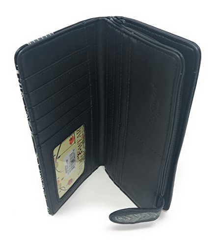 Shag Wear Guitar Head Large Wallet for Women and Teen Girls Vegan Faux Leather Black 7"4