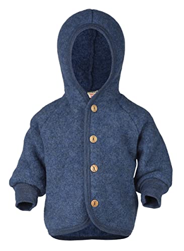 Engel Baby Jacke mit Kapuze Wollfleece (blau Melange, 86-92)